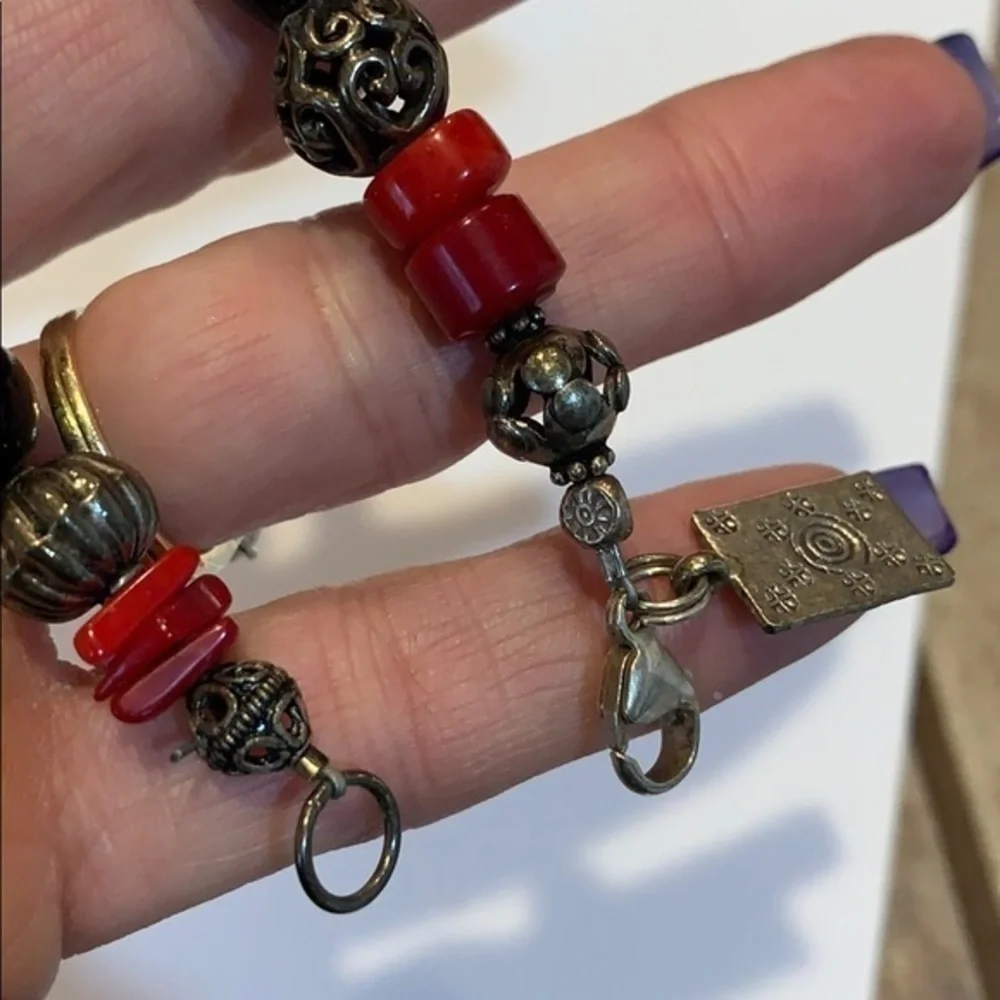 Sterling silver 925 natural red black stone charm
